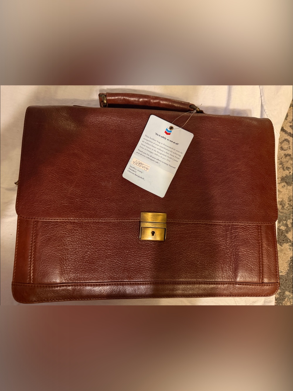 Chevron employee recognition Leather Briefcase - Brown